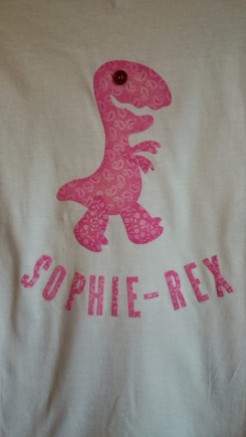 T-Rex personalised t-shirt for a little girl that's crazy about dinosaurs, using stix2 iron on adhesive sheet with stix2 crafter's iron and Woodware Crafter's ink pad-Sweat.